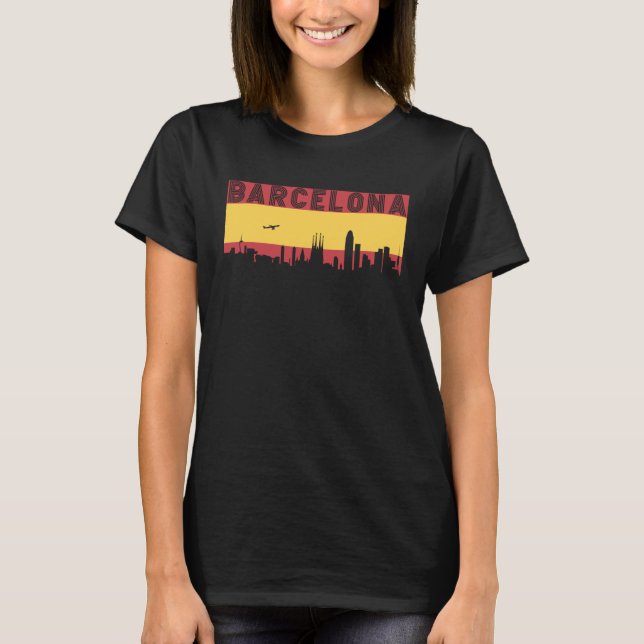 Barcelona Skyline Spain Vacation Travel T Shirt (Framsida)
