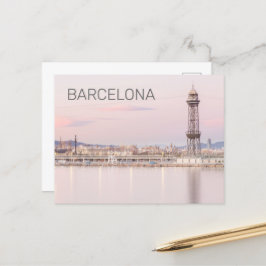 Barcelona Skyline Sunset Catalanonia Spanien Helg Vykort
