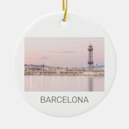 Barcelona Skyline Sunset Catalanonia Spanien Julgransprydnad Keramik