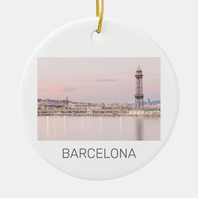 Barcelona Skyline Sunset Catalanonia Spanien Julgransprydnad Keramik (Framsidan)