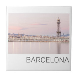 Barcelona Skyline Sunset Catalanonia Spanien Kakelplatta