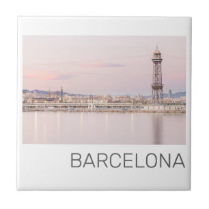 Barcelona Skyline Sunset Catalanonia Spanien Kakelplatta