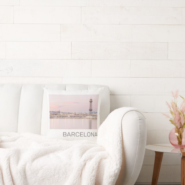 Barcelona Skyline Sunset Catalanonia Spanien Kudde (Soffa)
