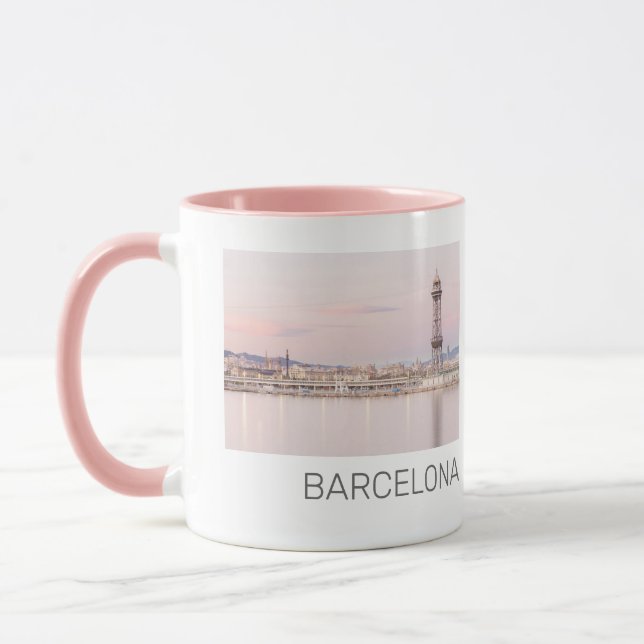 Barcelona Skyline Sunset Catalanonia Spanien Mugg (Vänster)