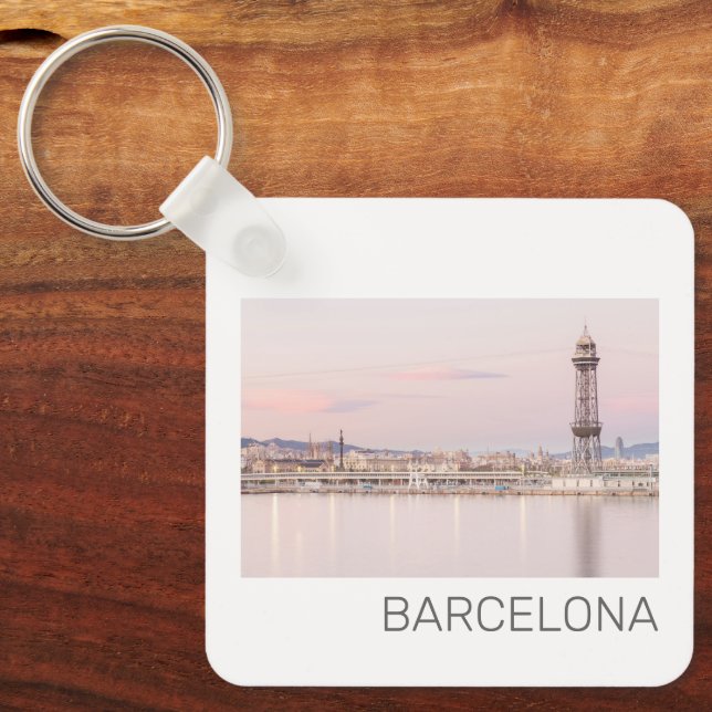 Barcelona Skyline Sunset Catalanonia Spanien Nyckelring (Framsida)