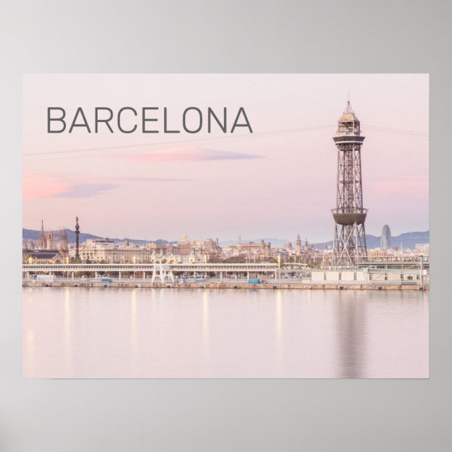 Barcelona Skyline Sunset Catalanonia Spanien Poster (Framsidan)