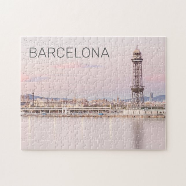 Barcelona Skyline Sunset Catalanonia Spanien Pussel (Horisontell)
