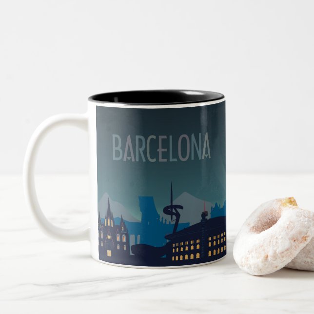 Barcelona Skyline Two-Tone Coffee Mugg (Med munk)