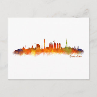 Barcelona Skyline vattencolor v02 Vykort