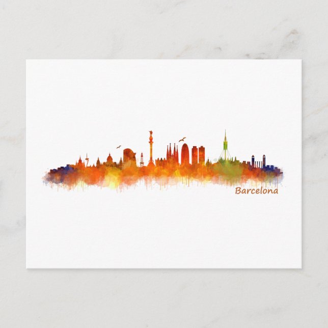Barcelona Skyline vattencolor v02 Vykort (Framsida)