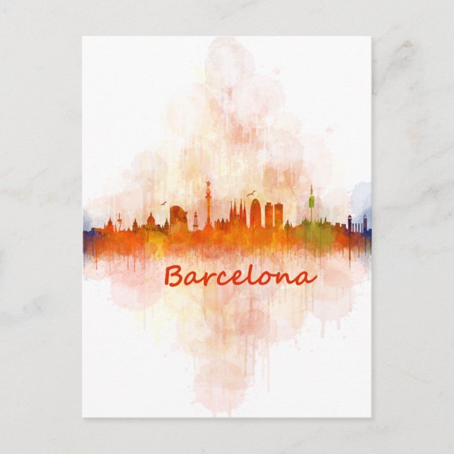 Barcelona Skyline vattencolor v04 Vykort (Framsida)