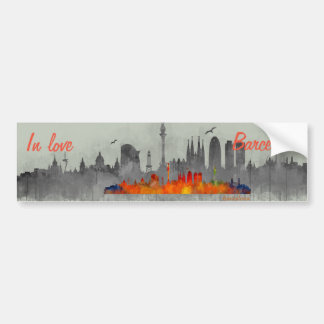Barcelona Skyline watercolor in love Bildekal