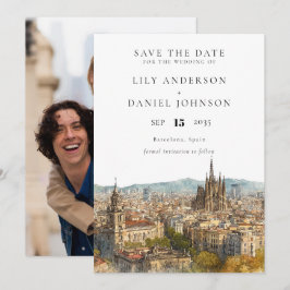 Barcelona Skyline Watercolor Photo Wedding Spara Datumet