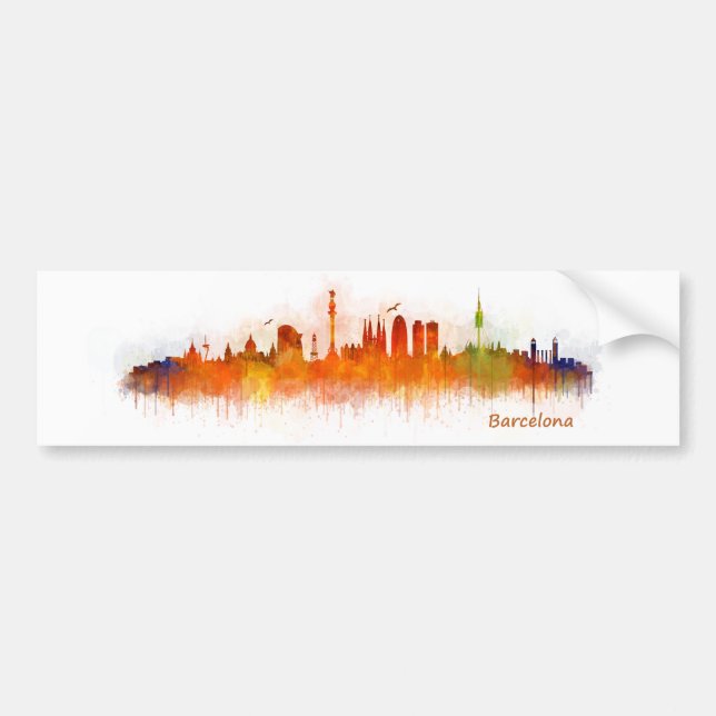 Barcelona Skyline watercolor v03 Bildekal (Framsidan)