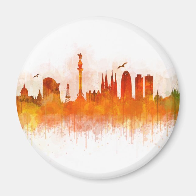 Barcelona Skyline watercolor v03 Magnet (Framsidan)