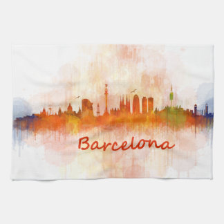 Barcelona Skyline watercolor v04 Kökshandduk