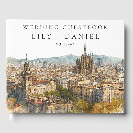 Barcelona Skyline Watercolor Wedding Gästböcker