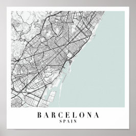 Barcelona Spain Blue Vatten Street Karta Poster