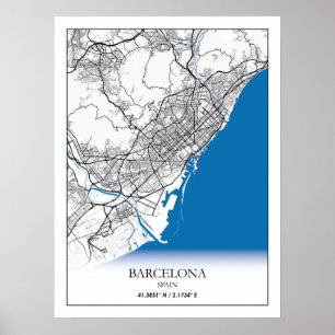Barcelona Spain City Karta Travel - enkel minimini Poster