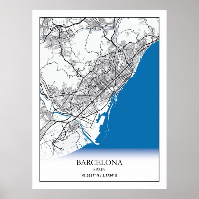 Barcelona Spain City Karta Travel Simple Minimal Poster (Framsidan)