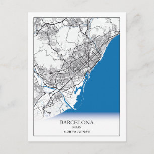 Barcelona Spain City Karta Travel Simple Minimal Vykort