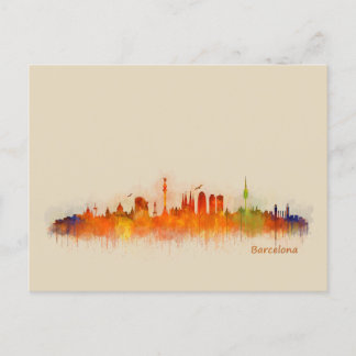 Barcelona Spain City Skyline. VattenfärgsCityscape Vykort