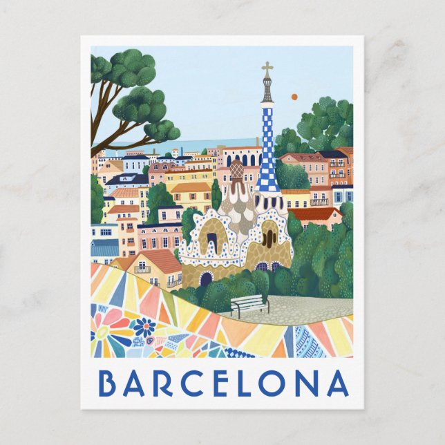 Barcelona Spain Illustrated Travel Postcard  Vykort (Framsida)