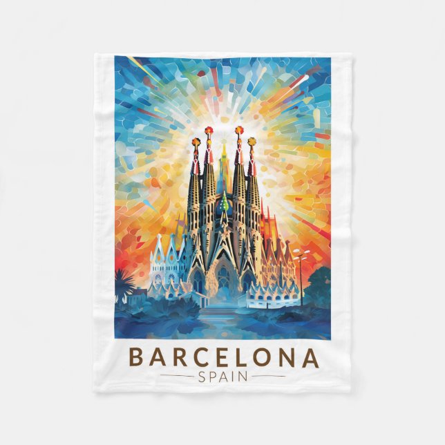 Barcelona Spain La Sagrada Familia Travel Art Fleecefilt (Framsidan)