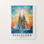 Barcelona Spain La Sagrada Familia Travel Art Pussel<br><div class="desc">Resedesign för Barcelonaretrovektor. Barcelona,  den kosmopolitiska huvudstaden i Katalonien i Spanien,  är känd för sin konst och arkitektur.</div>