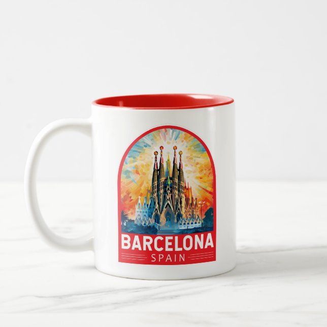 Barcelona Spain La Sagrada Familia Travel Art Två-Tonad Mugg (Vänster)