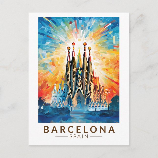 Barcelona Spain La Sagrada Familia Travel Art Vykort (Framsida)