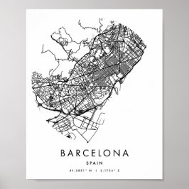 Barcelona Spain Minimum Modern Circle Street Karta Poster