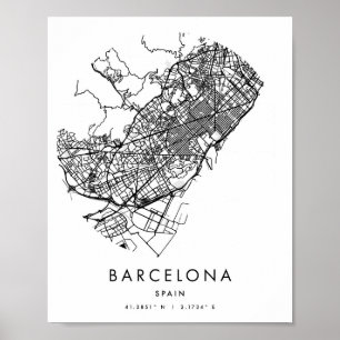 Barcelona Spain Minimum Modern Circle Street Karta Poster