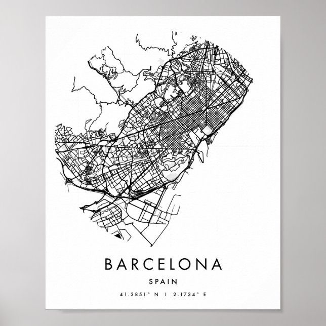 Barcelona Spain Minimum Modern Circle Street Karta Poster (Framsidan)