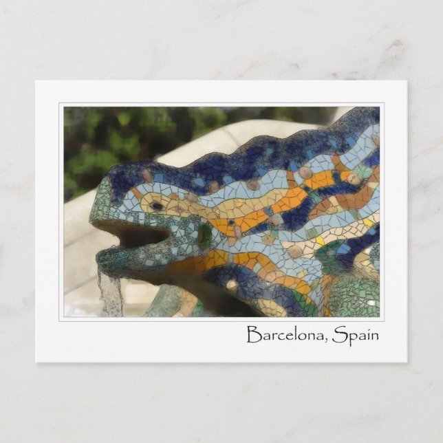 Barcelona Spain Parc Guell Mosaic Lizard Vykort (Framsida)