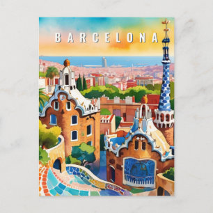 Barcelona Spain Park Guel Retro Travel Vykort