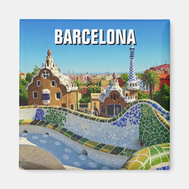 Barcelona Spain Park Güell Travel Magnet (Framsidan)