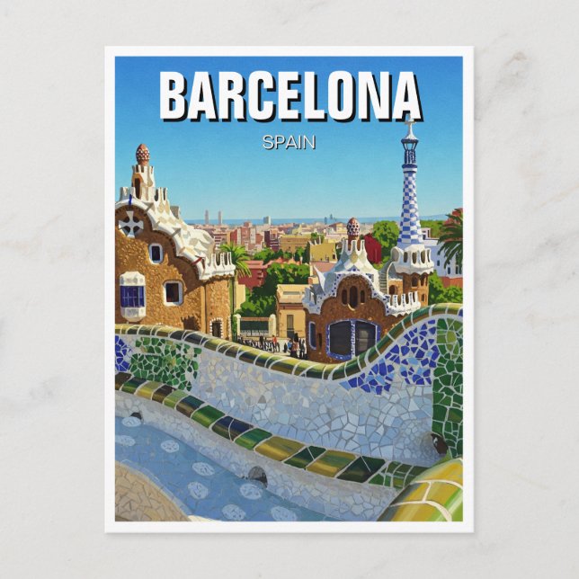 Barcelona Spain Park Güell Travel Vykort (Framsida)