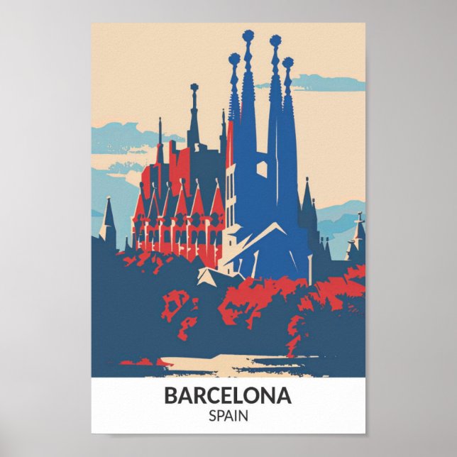 Barcelona Spain Retro Artwork Travel Poster (Framsidan)
