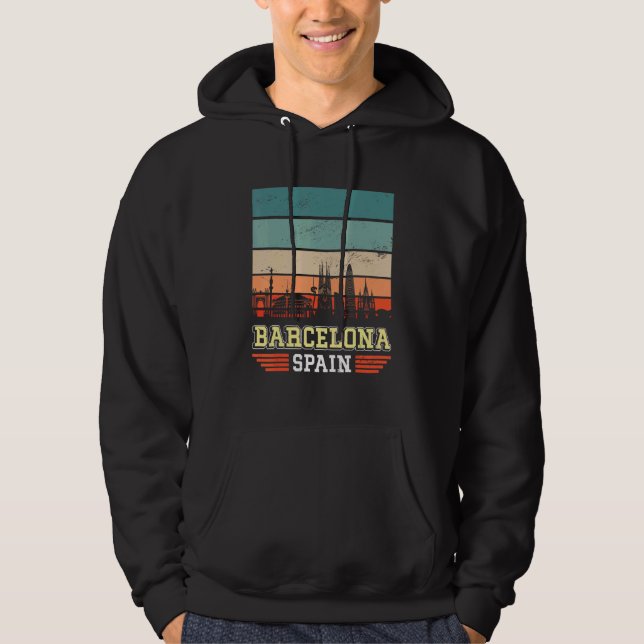 Barcelona Spain Retro Vintage Sunset Skyline Barce Hoodie (Framsida)