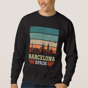 Barcelona Spain Retro Vintage Sunset Skyline Barce Lång Ärmad Tröja