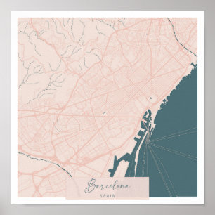 Barcelona Spain Rosa and Blue Cute Script Street Poster