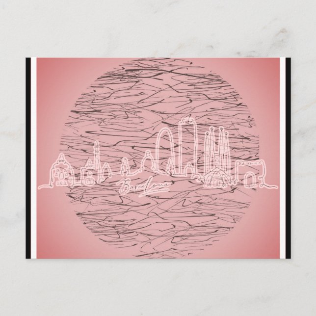 Barcelona Spain Rosa City Skyline Travel Vykort (Framsida)