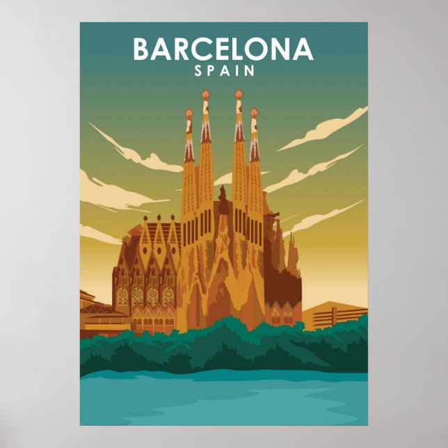 Barcelona Spain Sagrada Família Illustration Poster (Framsidan)