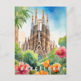 Barcelona Spain Sagrada Familia Retro Travel Vykort