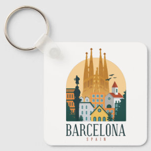 Barcelona Spain Skyline Keychain Nyckelring