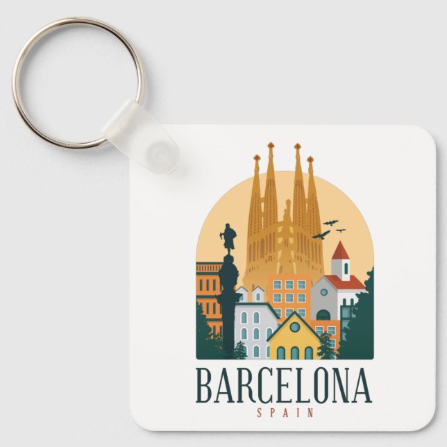 Barcelona Spain Skyline Keychain Nyckelring (Framsida)