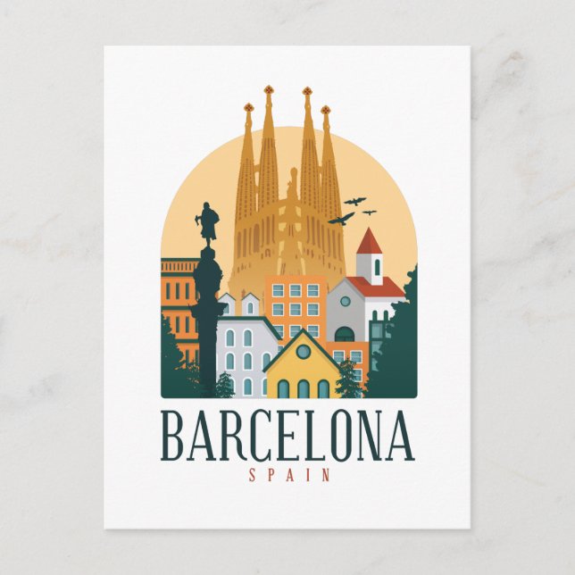 Barcelona Spain Skyline Postcard Vykort (Framsida)