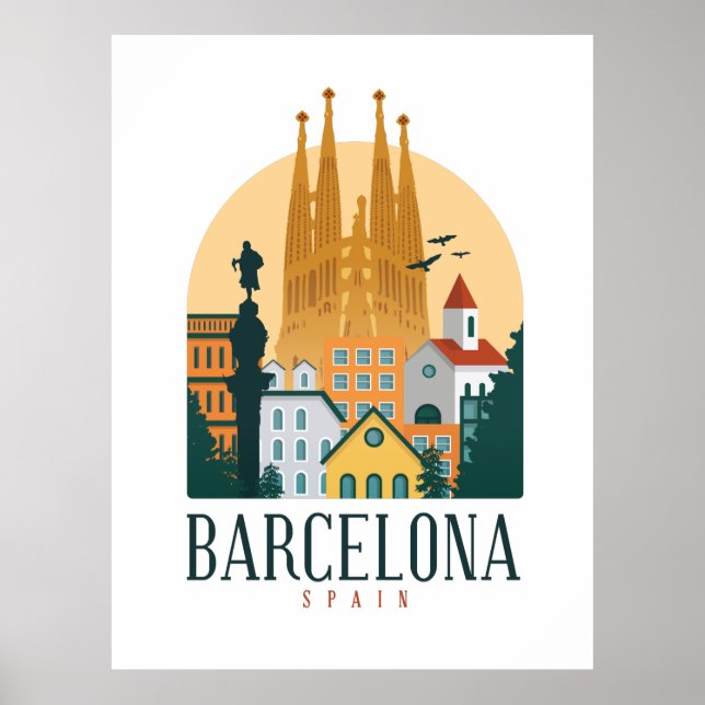 Barcelona Spain Skyline Poster (Framsidan)