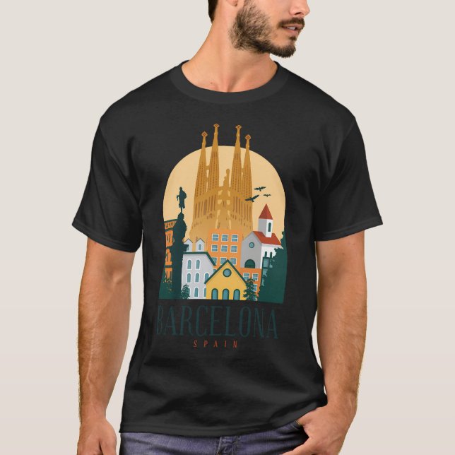 Barcelona Spain Skyline Shirt Design T (Framsida)